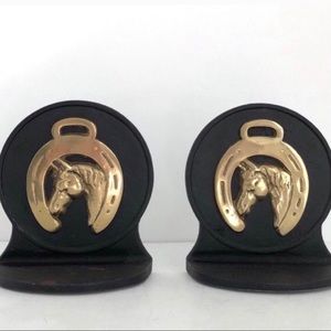 Vintage Equestrian Bookends Horse Brass Iron